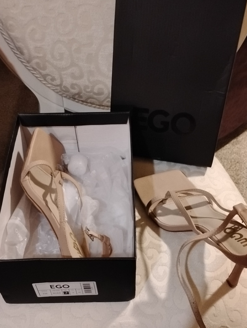 EGO Beige Strappy Square-Toe Mid Heel Sandals